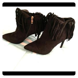 Black fringe ankle boot heels